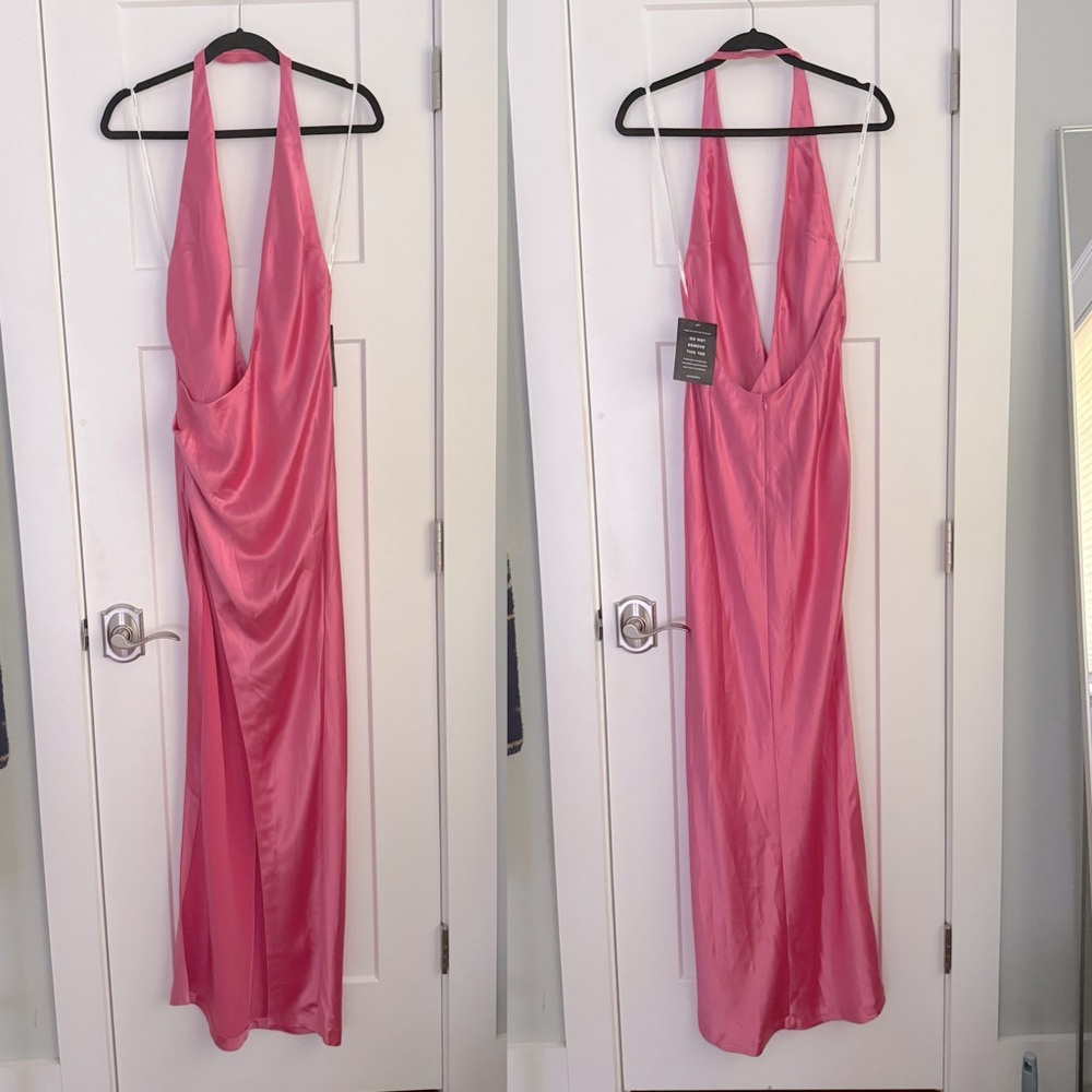 Retrofete Valeria Silk Halterneck Maxi Dress Candy Pink NEW with tags - Picture 3 of 12